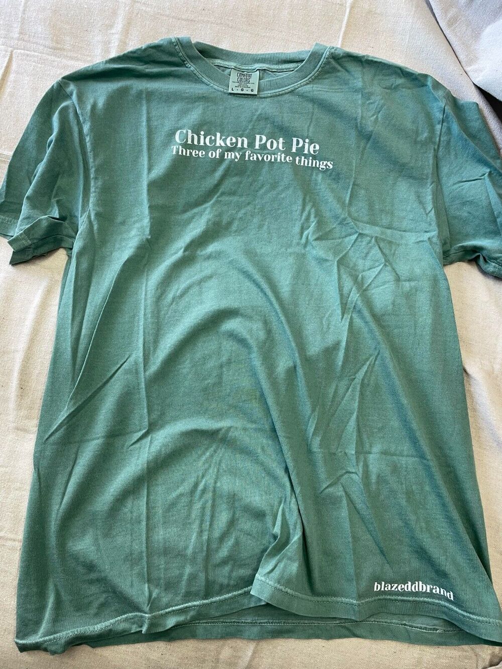 BlazeddBrand Chicken Pot Pie Green Cotton Tee Size L Cannabis Weed